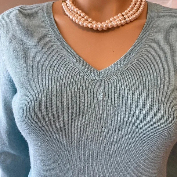 Ann Taylor Loft Cashmere Merino Wool Blend V Neck Sweater Women Size S Stretch - Picture 7 of 8